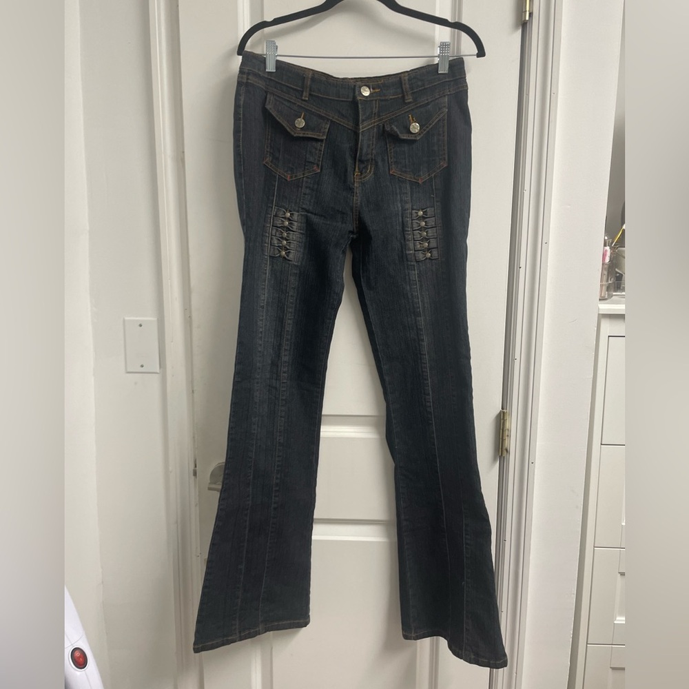 Impressions Dark Gray Flare Jeans with Stud Accents